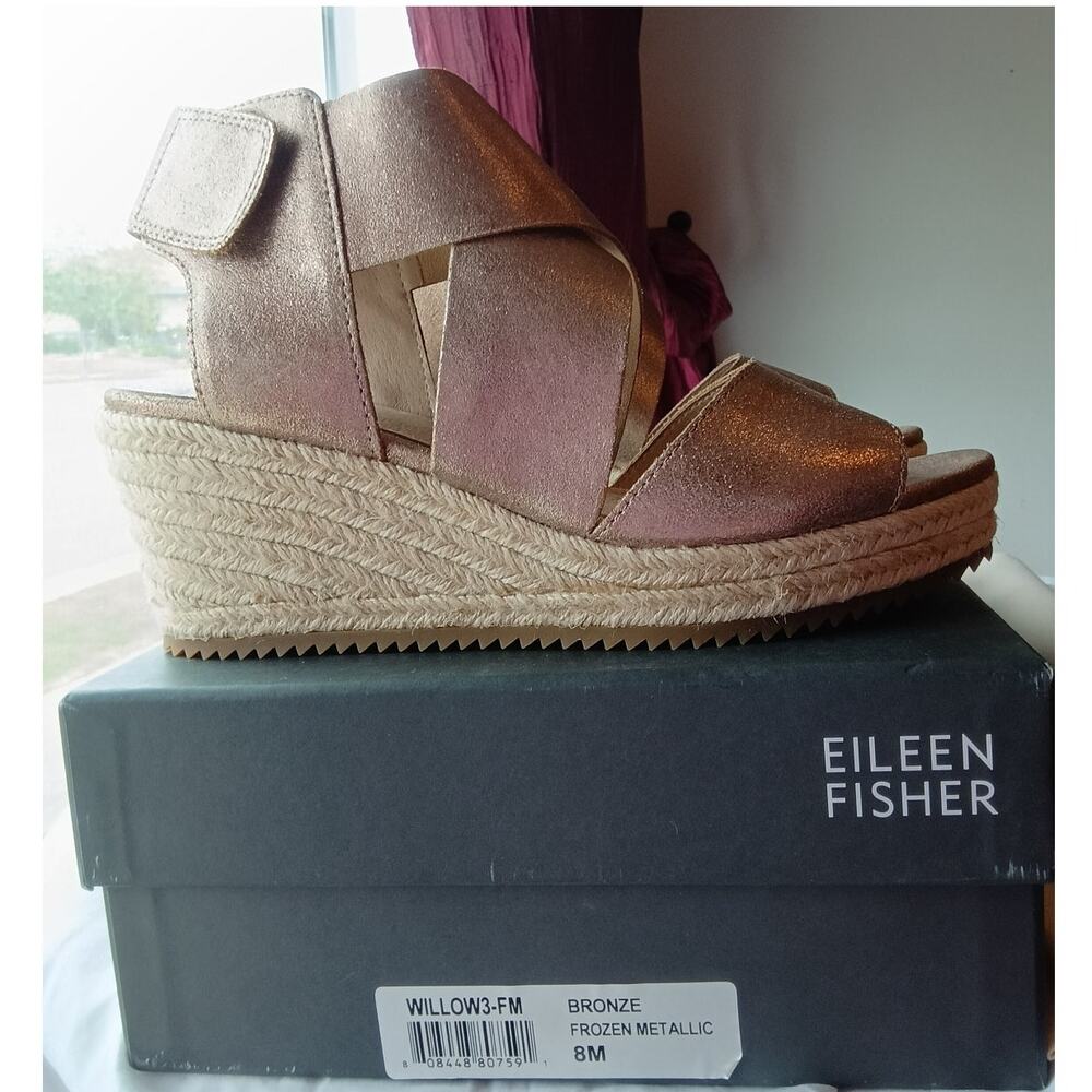 Eileen Fisher Willow 3 Espadrille Bronze Metallic Wedge Sandals (NIB) - 8M